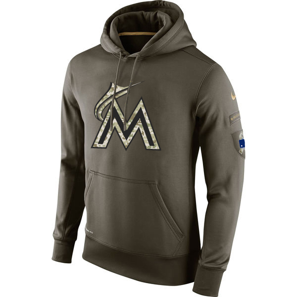 MLB Men Miami Marlins Nike Olive Salute To Service KO Performance Hoodie Green->new york yankees->MLB Jersey